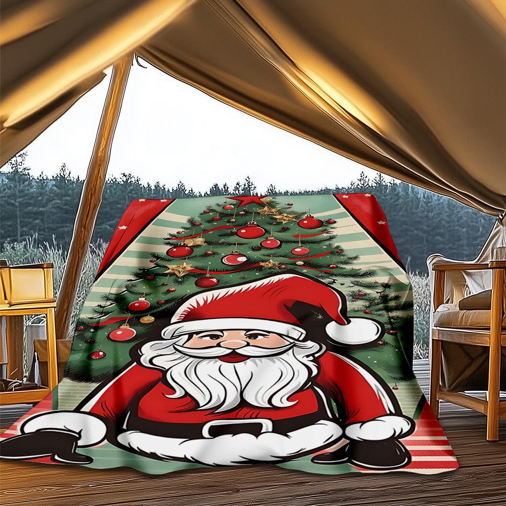 1pc Christmas Santa Claus Outdoor Flannel Blanket Soft All Season Polyester Throw , Perfect for Picnics & Travel , Picnic Accessory