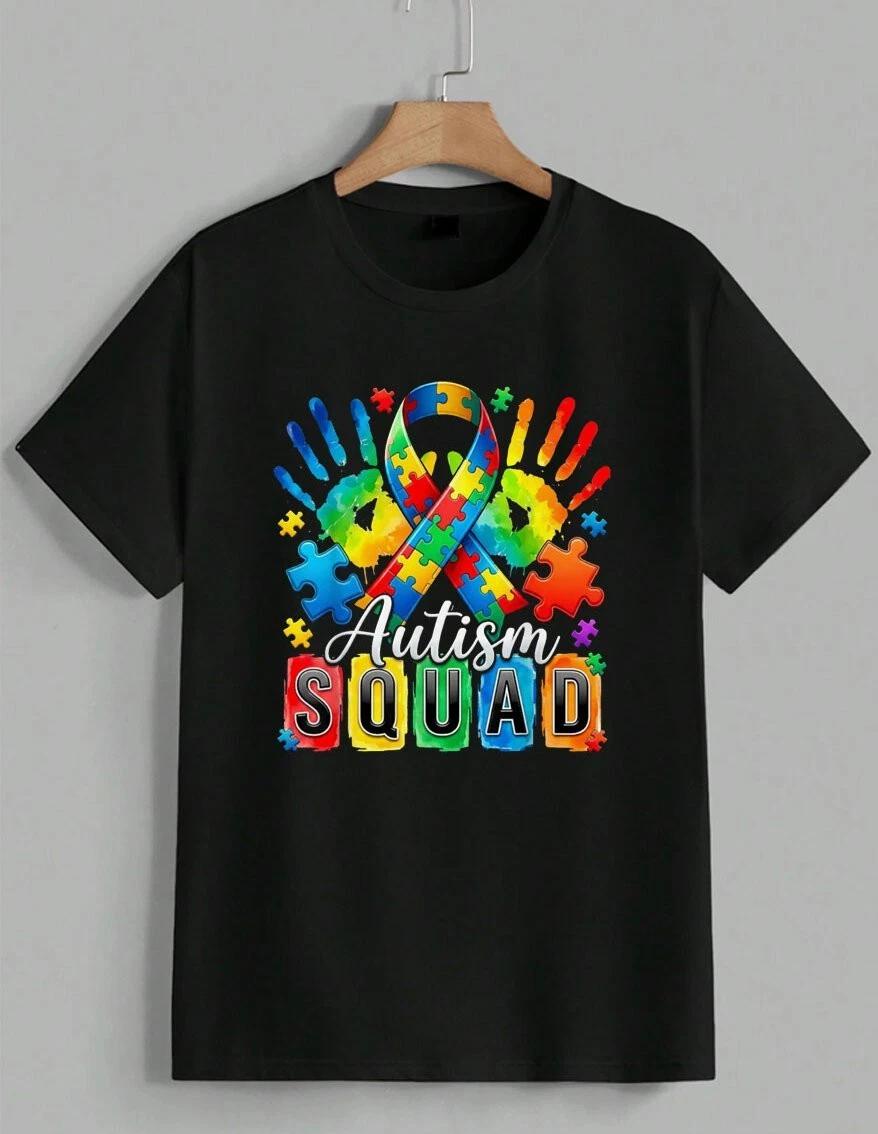 Autism Squad Awareness Mental Health Ribbon Puzzle Hands T-Shirt Gift Unisex XXL