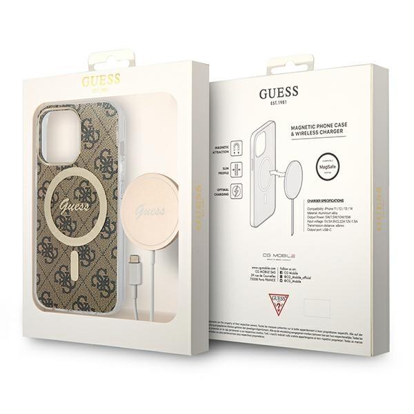 Set Guess GUBPP13LH4EACSW Case+ Charger iPhone 13 Pro brown/brown hard case 4G Print MagSafe