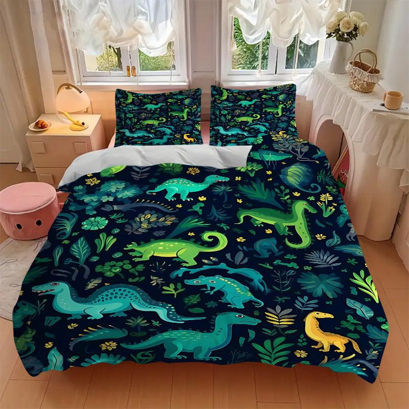 3pcs Dino Jungle Bedding Set, Includes Without Pillow Inserts, Soft Comfortable Bedding Set,All-Season Use A0924048