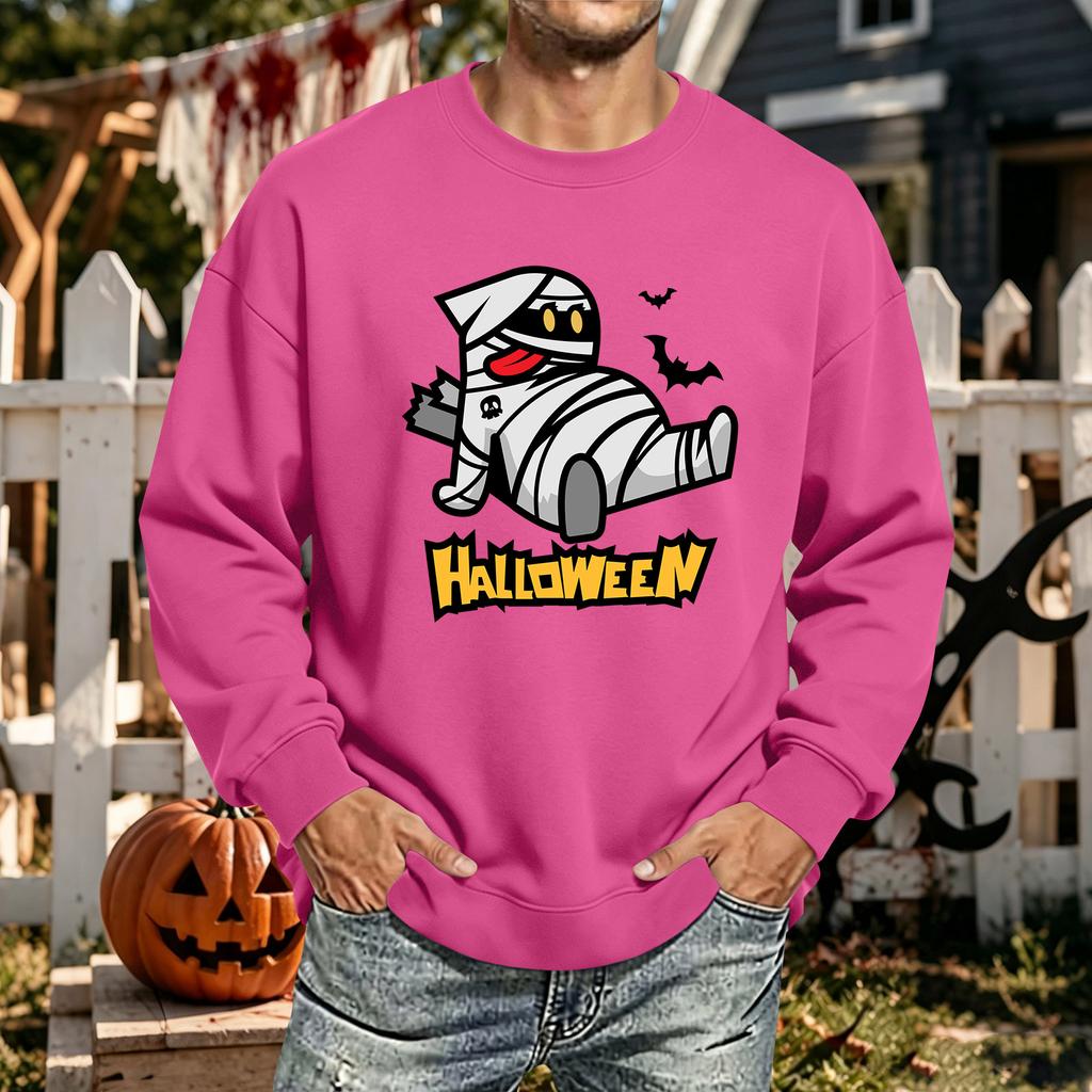 Men's Halloween Printed Long Sleeve T-Shirt Unisex Crewneck Casual Sports Top