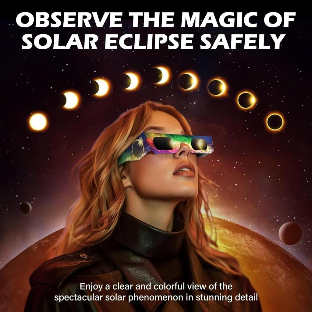 25 Pack Solar Eclipse Glasses 2024, CE & ISO 12312-2 Certified Recognized Paper Eclipse Glasses, Eye Protection Approved for Direct Sun Viewing, Sun