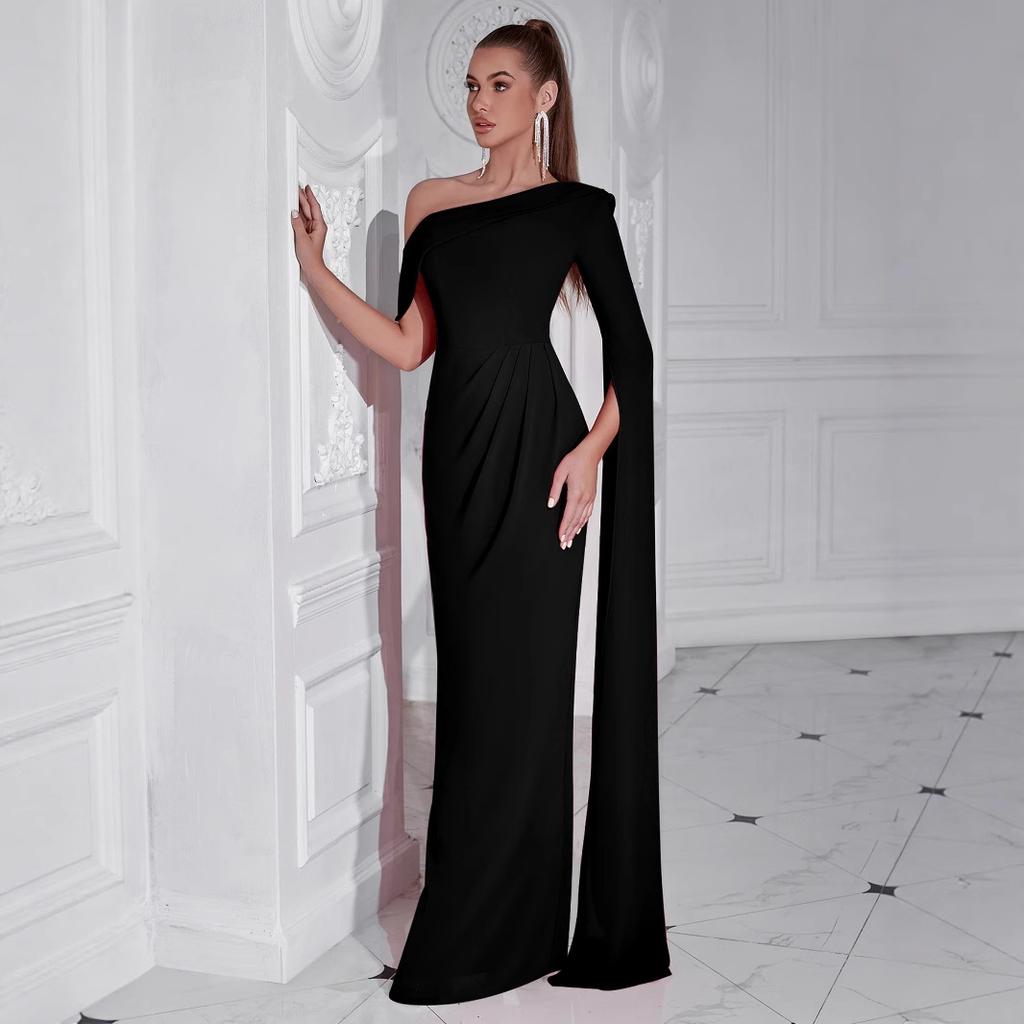 New European and American fashion, elegant and sexy dresses, slanted shoulder single-sleeved pendants, celebrity cocktail evening dresses