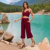 Women's High Waist Solid Color Casual Trousers Workout Pants 3/4 Pants