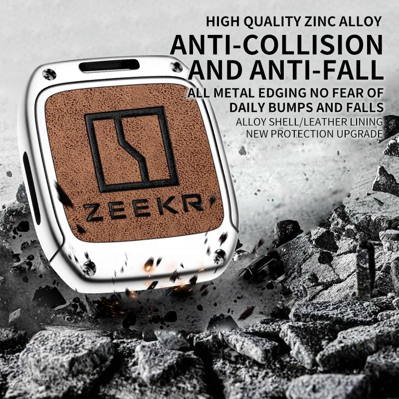 Zinc Alloy Leather Car Remote Key Cover for Extremely Krypton 001 007 009 ZEEKR X NFC Truck Key Keychain Accessories