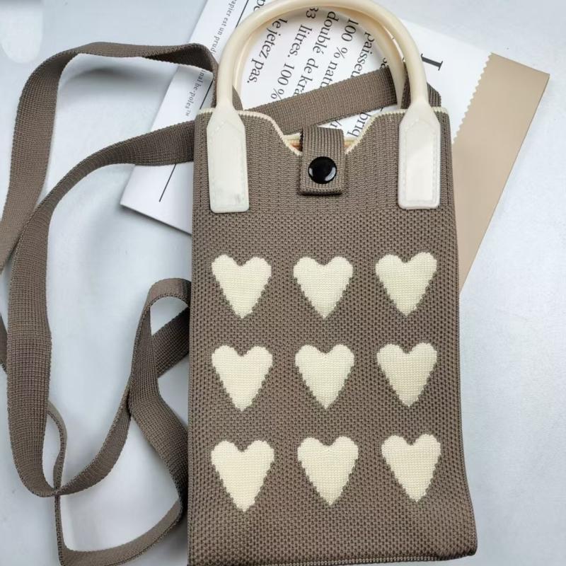 1 Peça Meninas Fofo Bolsas Transversais Ao Ar Livre Coreanas Mini Bolsa de Mão Quadrada Tricotada em Coração Para Mulheres Pequena Bolsa de Ombro para Celular