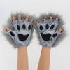 Furry Half Finger Animal Paw Gloves, Plush Cat Wolf Paw Gloves, Fursuit Cosplay Costume Gloves for Halloween Party Dress Up