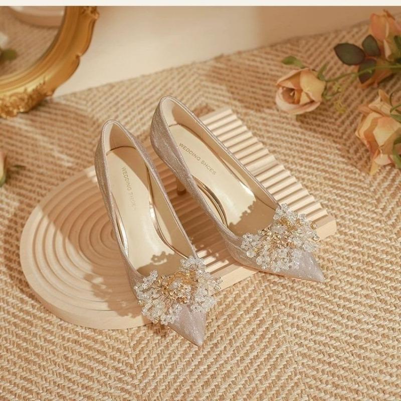 

Женские туфли на высоком каблуке, тонкий каблук, остроносые свадебные туфли, серебристые, не утомляющие ноги, обувь для невесты, свадебное платье Hexiu, два варианта ношения 34