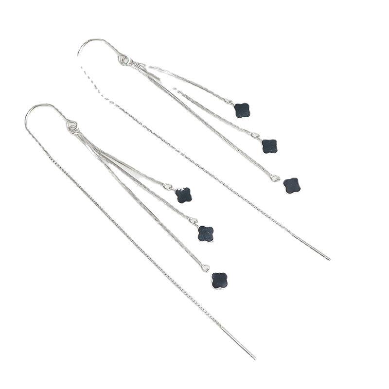 Brincos femininos trevo de quatro folhas, borla longa, brincos pendentes leves e luxuosos, premium