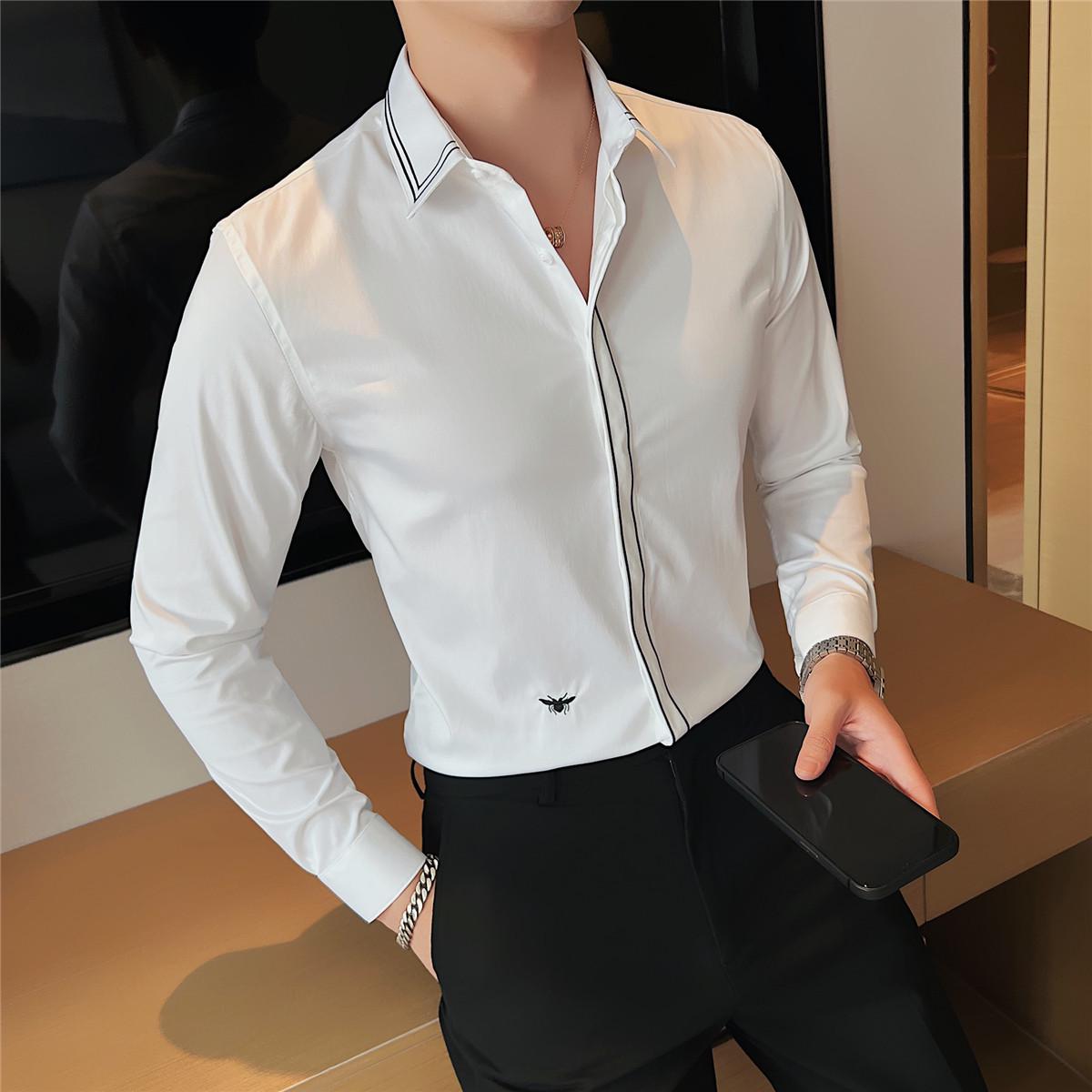 

Men s Korean Slim Fit Long Sleeve Shirt with Bee Embroidery M (100-110 jin) чорний