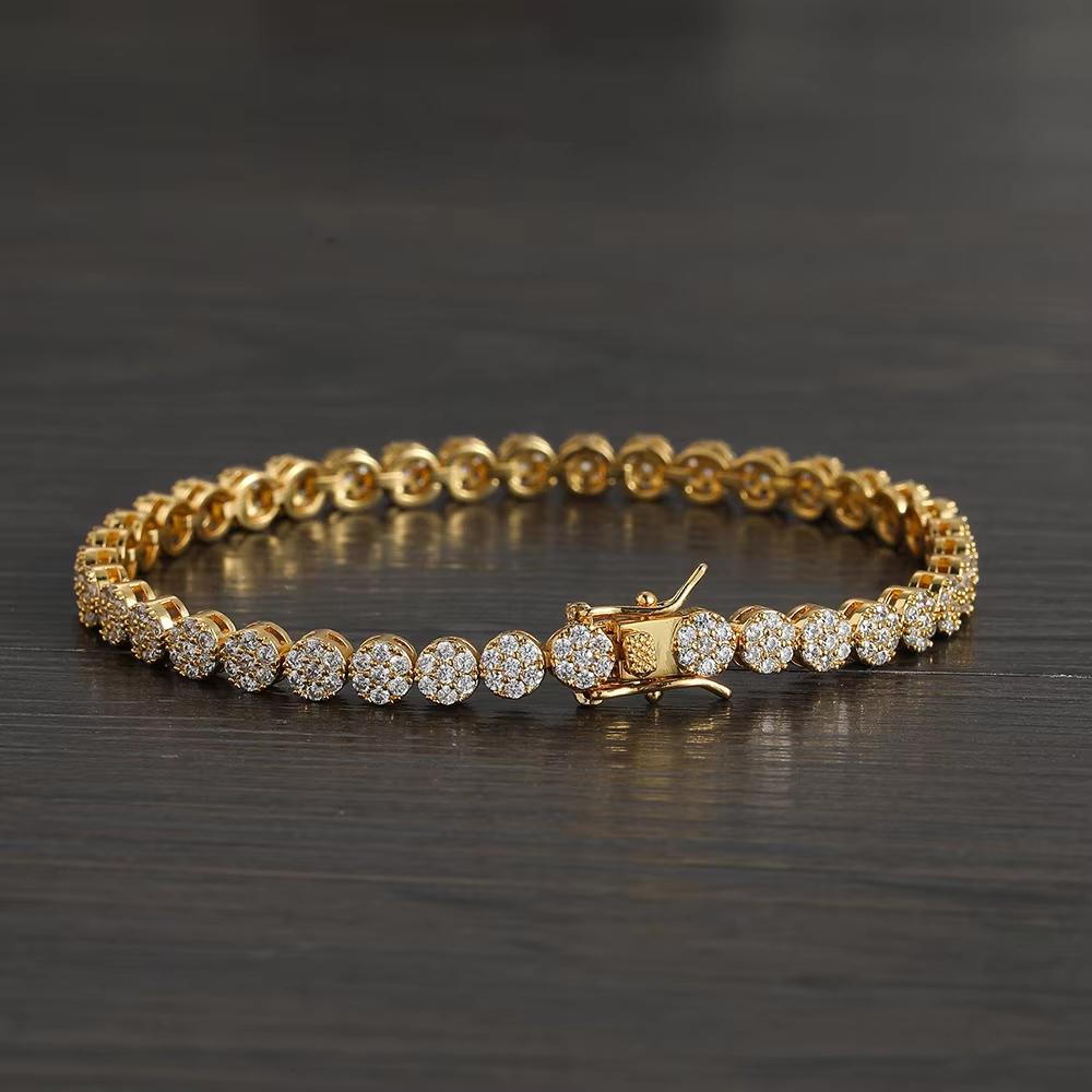 Fashion Hip Hop Jewelry Geometric Round Zircon Tennis Bracelet 5mm Bling CZ Iced Out Round Tennis Bracelet for Women and Men