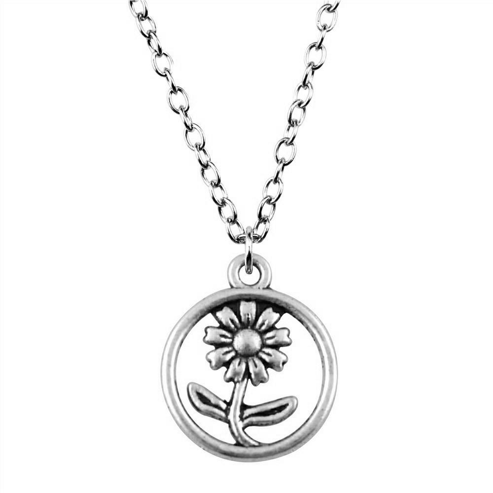 Vintage Rose Flower Charm Necklace Tree Of Life Pendant Antique Jewelry 43cm Chain