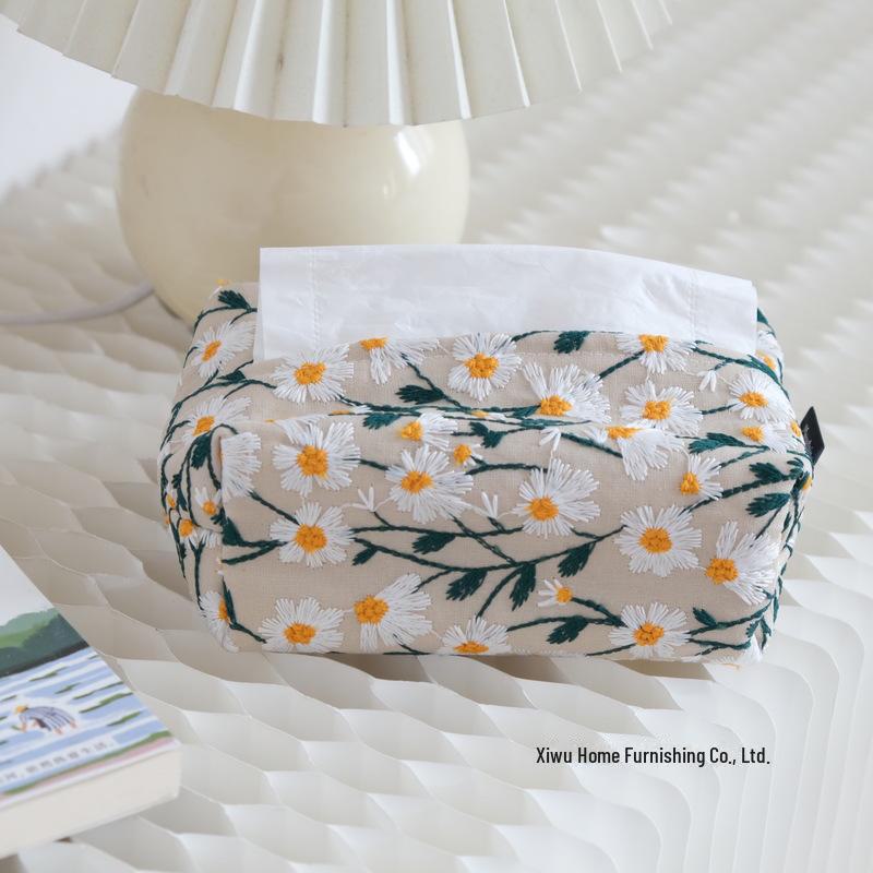 Husă de șervețel japoneză pentru tamburină - model cu margarete galbene mici și carouri albastru-verde