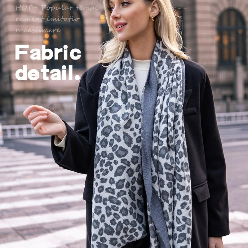 Winter Faux Cashmere Scarf Leopard Print Elegant Shawl Women Fashion All-Match