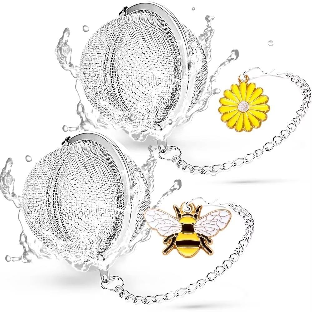2PCS Fine Mesh Butterfly Bee Chain Tea Infuser Stainless Steel Tea Strainer Tea Filter Ball  Cooking