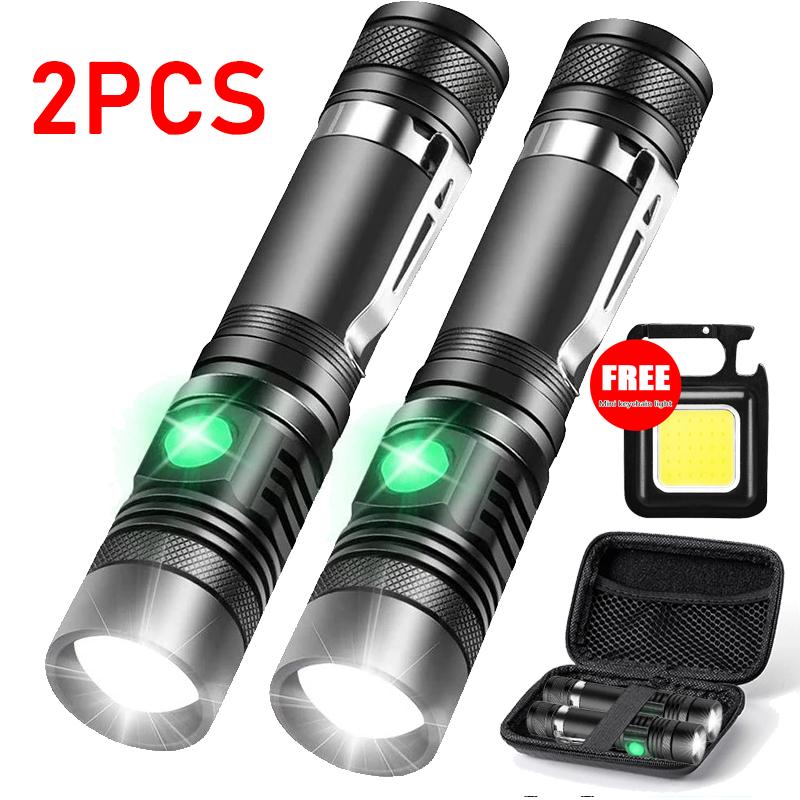 Super Bright T6 Flashlight USB Rechargeable Tactical Zoom Torch Portable Pen Clip Work Lamp Outdoor Camping Fishing Flashlight