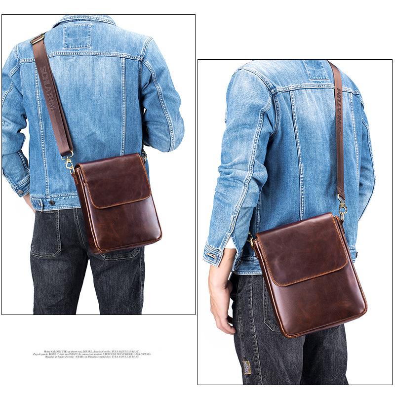 High Quality Genuine Leather Shoulder Bag Men's Fashion Crossbody Bag Crazy Horse Cowhide Messenger Bag Daily Small Satchel