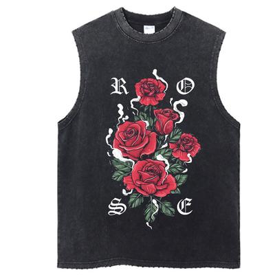 Vintage Tanktop Grafik Y2K Rosen Blumen Print T-Shirt Baumwolle Hip Hop Streetwear Oversize Sommer Gewaschene Tops Weste
