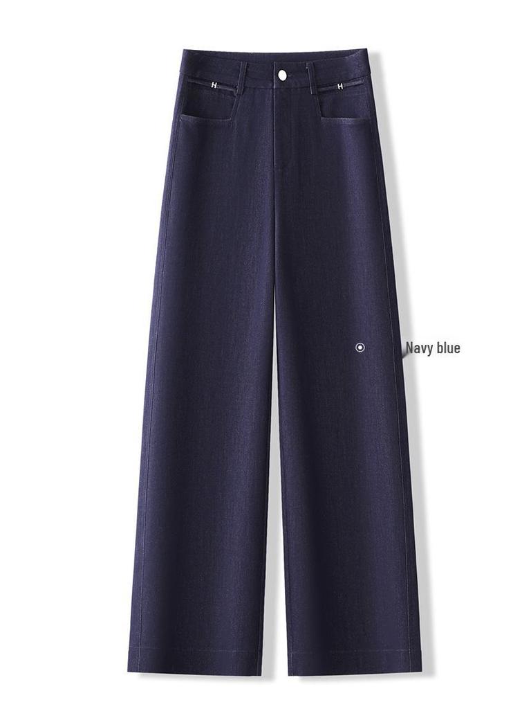 High-Waisted Wide-Leg Denim-Finish Women's Pants - Slimming, Loose, Spring/Summer 2025 Style
