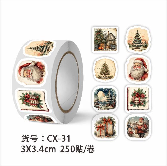 Vintage Christmas Stickers, Gift Decoration Stickers, Envelopes, Greeting Card Seals