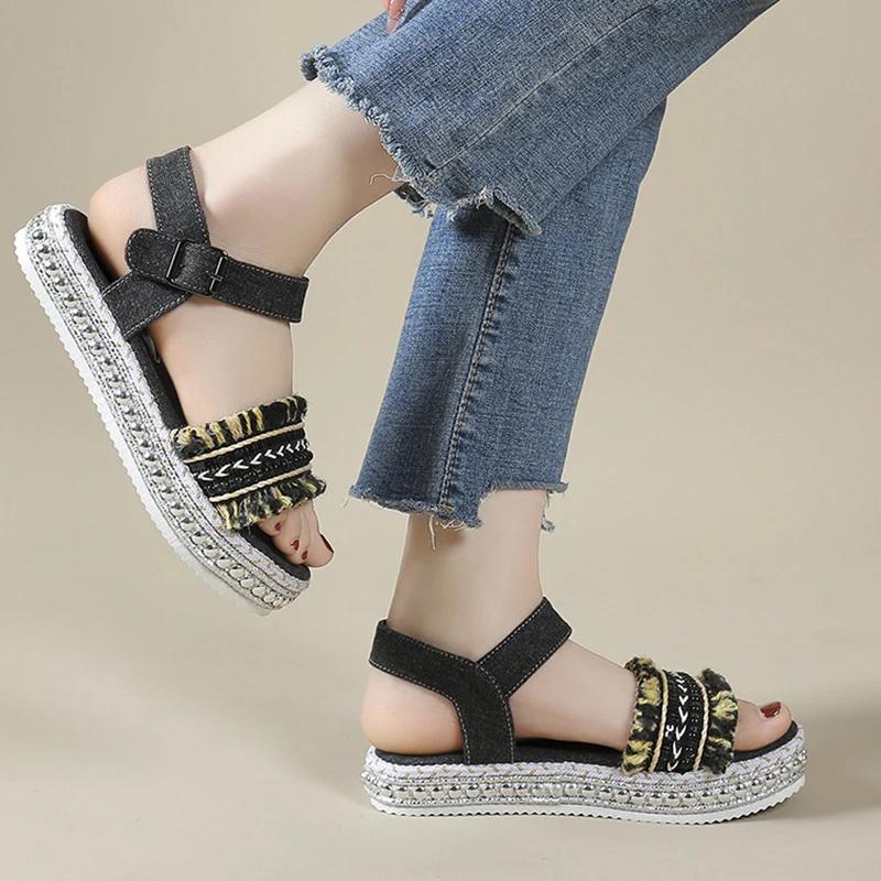 Fashion Women's Sandals Stylish Fringe Design Platform Sandals Summer New Women Shoes Buckle Open Toe Sandal Female Casual Heel Sandals