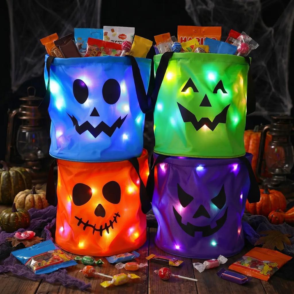 Halloween Light Up Candy with LED - Non-Woven Fabric or Pail for Kids, Button Battery