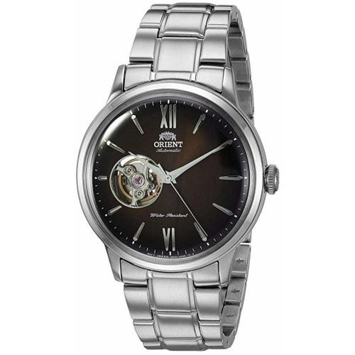 

Orient Men s Helios Stainless Steel Watch, Japanese Automatic/Manual Winding, Open Heart Display, Brown, Modern Design