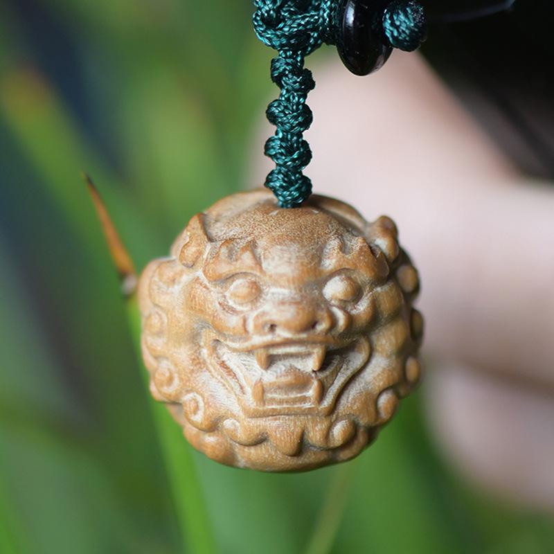 Indian Sandalwood Guanyin Pendant with Zodiac Beads and Gourd Charm