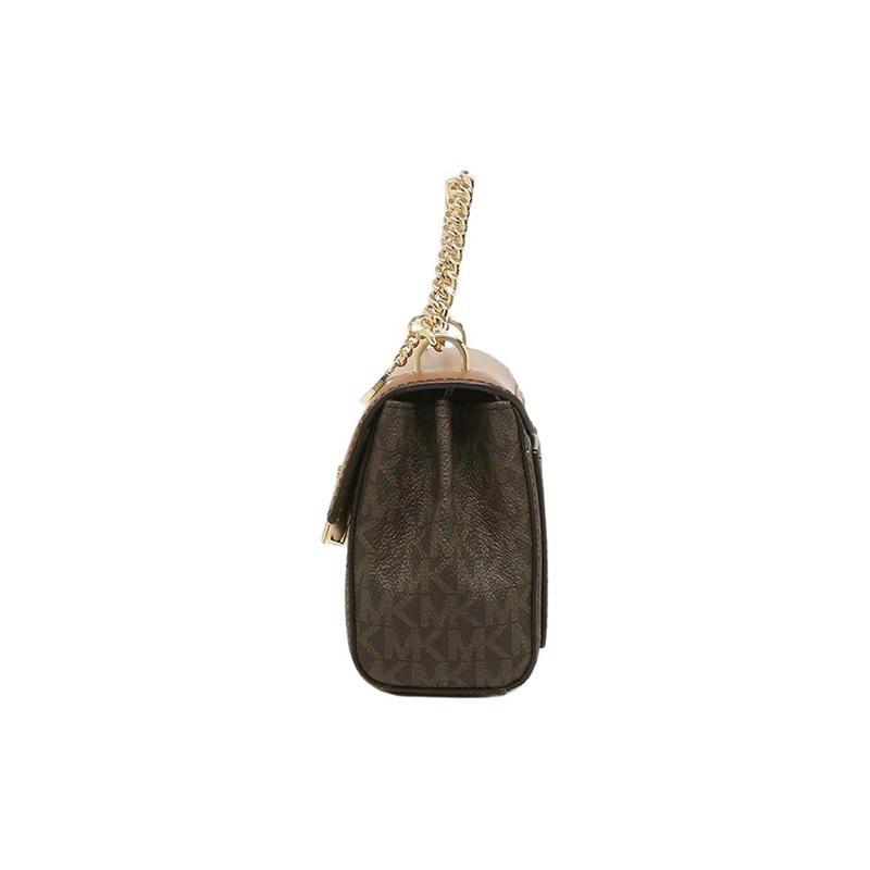 Michael Kors Crossbody Bag Lita Classic Old Flower Printed Retro Color Block Commuting Letters Logo Gold Buckle Chain Canvas Women's Brown and Dark