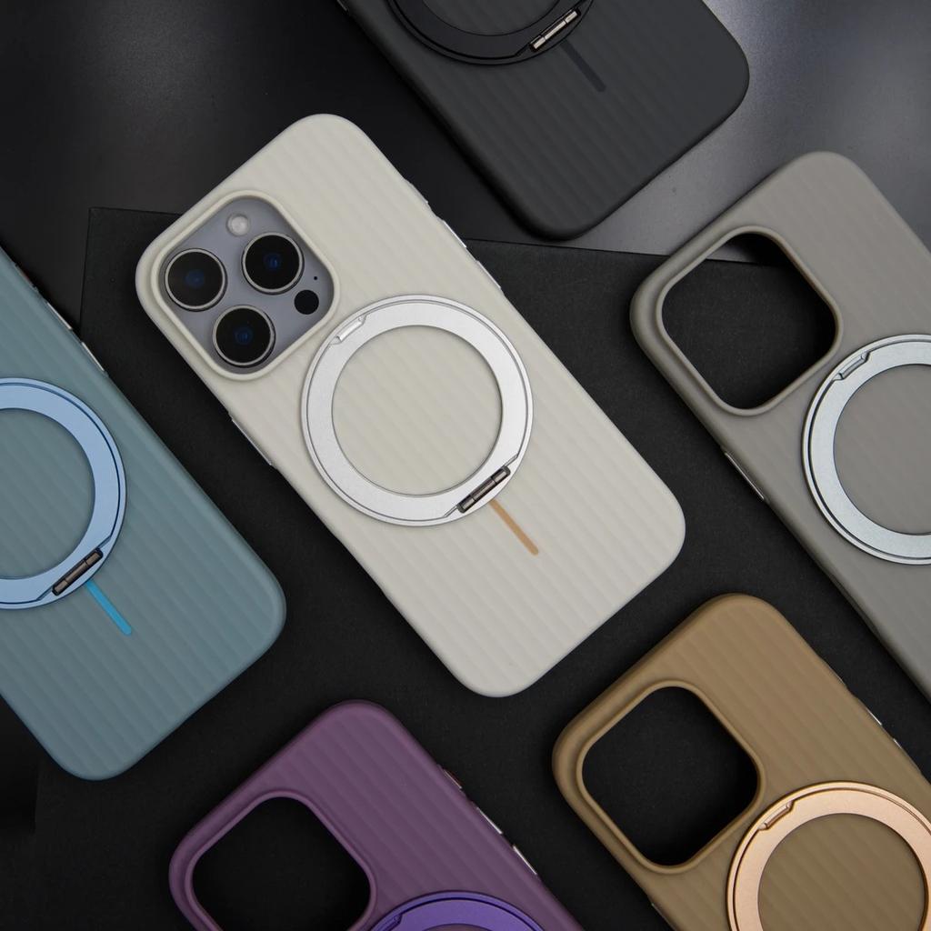 Applicable To IPhone16promax Corrugated Magnetic Suction 360 Degree Rotating Bracket Mobile Phone Case Apple 15 Matte Anti Fall