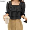ZANZEA Damen Freizeit Bluse mit eckigem Ausschnitt Sommer Halbarm