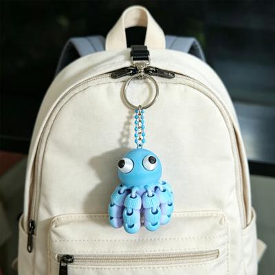 Keychain Pendant Octopus Shape 3D Flexible Keychain Schoolbag Printed Movable Joints Pendant Decompress Toy Souvenir Accessory