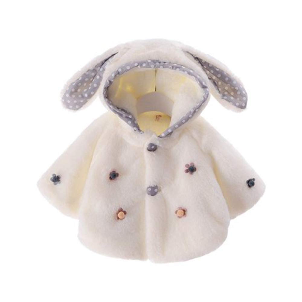 Mornyray Baby Fluffy and Warm Short Length with Bunny Ears and Thick and Warm for Fall and 100cm Girl's Coat, Fleece-Lined Jacket, Hood, Winter,