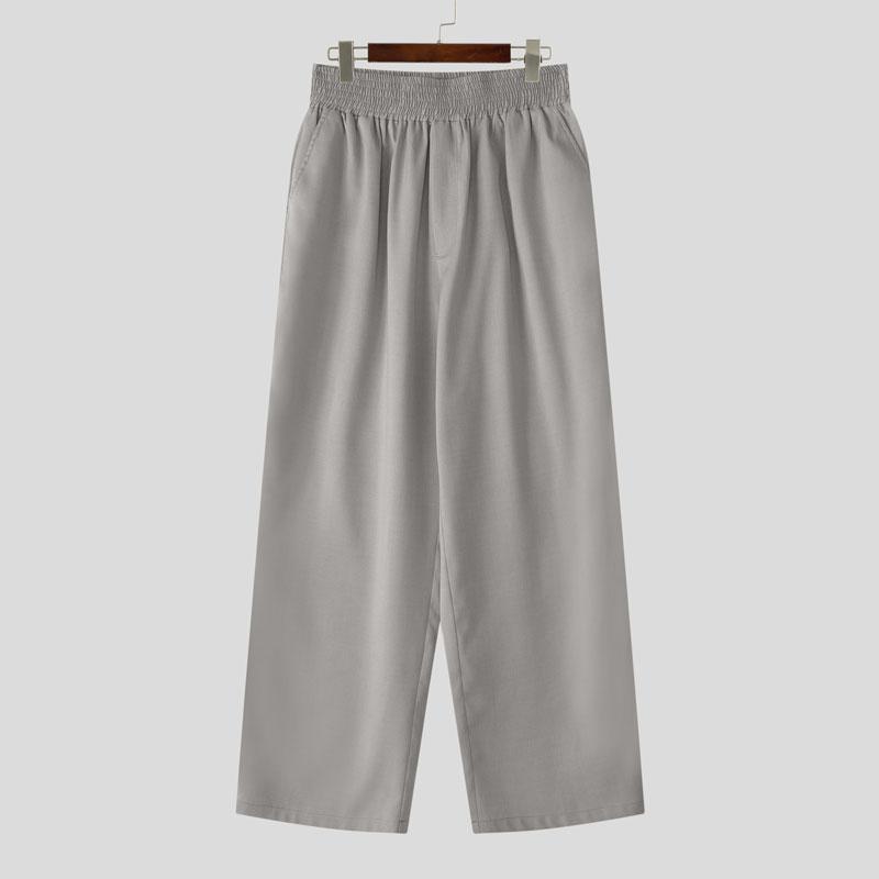 INCERUN Men High Elastic Waist Ruffled Casual Loose Long Trousers Pants With Pockets