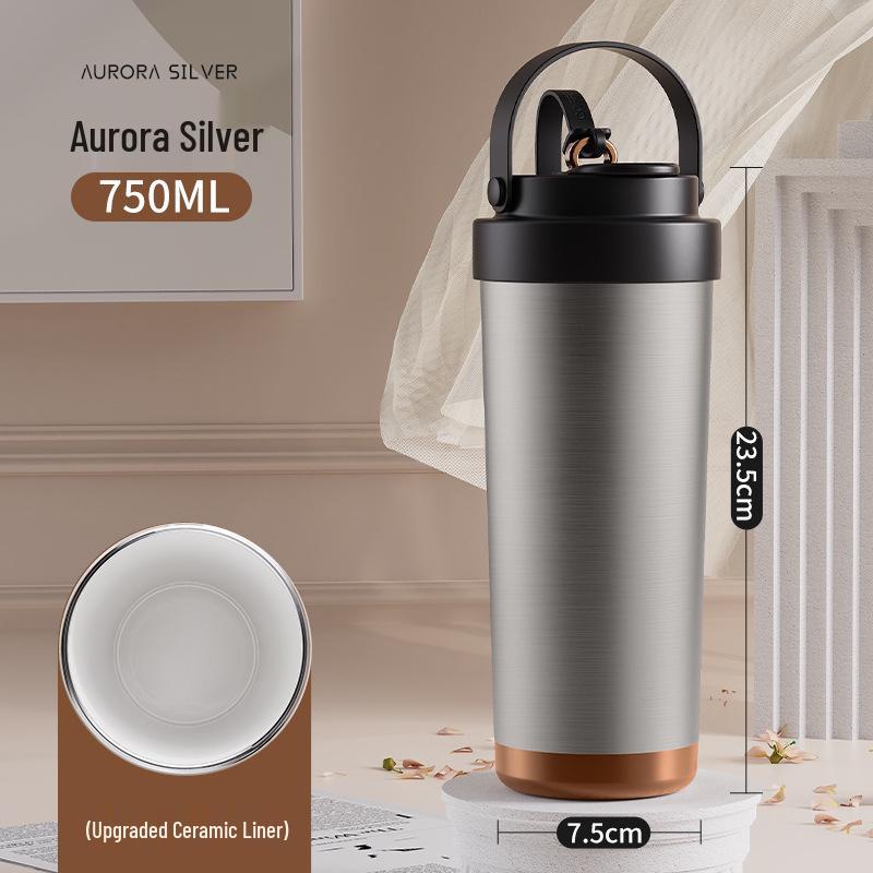 316 Ceramic Liner Thermos Cup for Female Students - Portable Travel Coffee Cup with Double Drink and Straw.