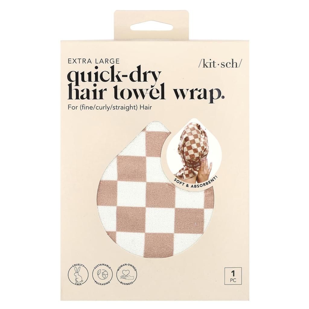 Kitsch Quick-drying Hair Towel Wrap, Extra Large, Terracotta Checker, 1 Piece