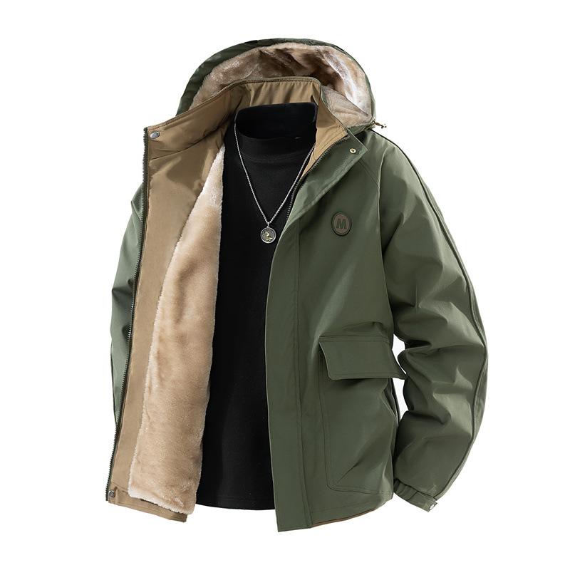 

2025 Мужская повседневная короткая куртка с флисовой подкладкой Ветрозащитная Теплая утолщенная куртка 5XL армия зеленый