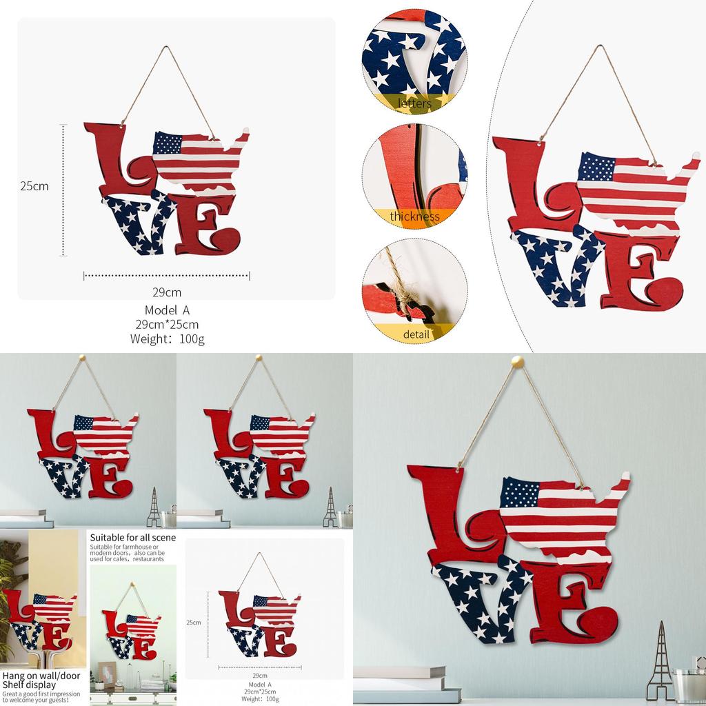 Charming American Independence Day Wooden Love Hanging Decor For Home And Hotel Display