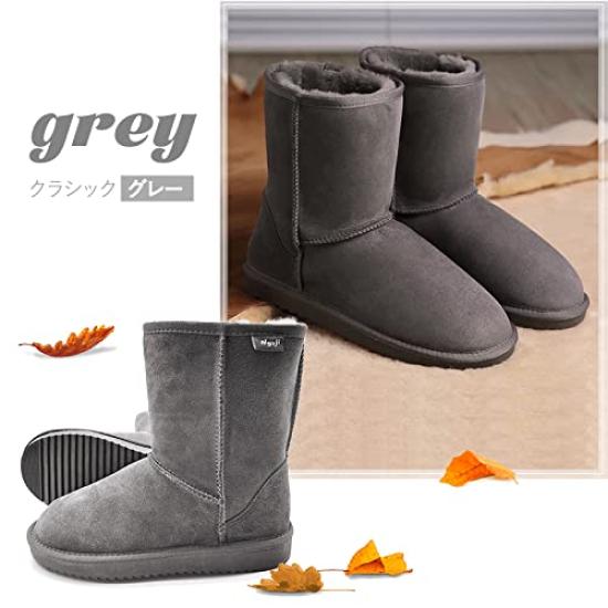 N Gaji Sheepskin Genuine Cowhide and Sheep Long Boots with Warm Fur Fluffy Waterproof and Size A22 Women's Boots, Fur, Lining, Non-Slip Sole, (Gray,
