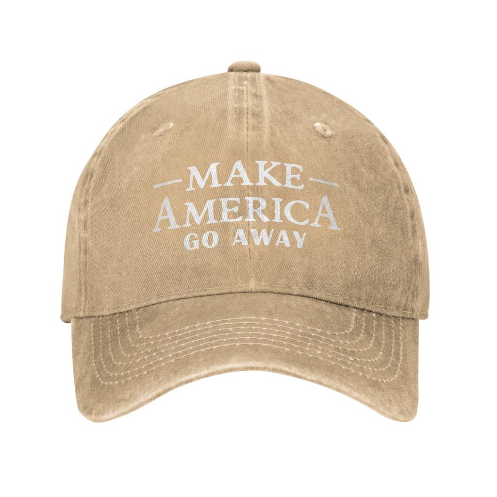 Make America Go Away Unisex Baseballkappe Lustiger Sarkasmus Spruch Distressed Denim Hüte Vintage Outdoor Workouts Verstellbare Sonnenkappe