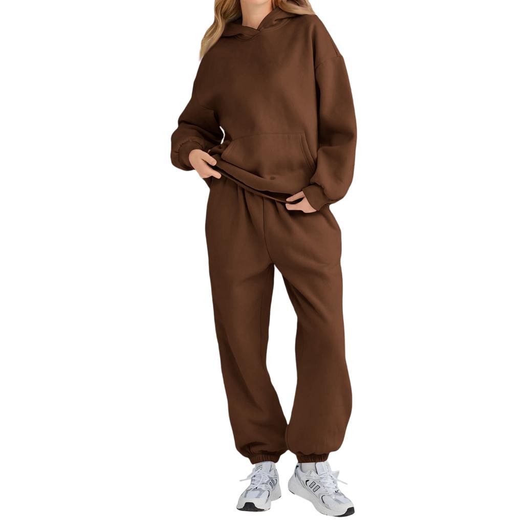 Women’s Hooded Long Sleeve Pullover Sweatshirt and Elastic Waist Sweatpants Set Casual Loose Fit Tracksuit for Daily Wear