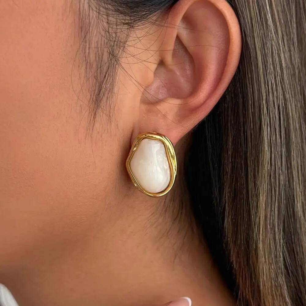 Salircon 5 Color Irregular Geometric Resin Stainless Steel 18K Gold Plated Stud Earring for Women Bohemia Y2K Jewelry Gifts New