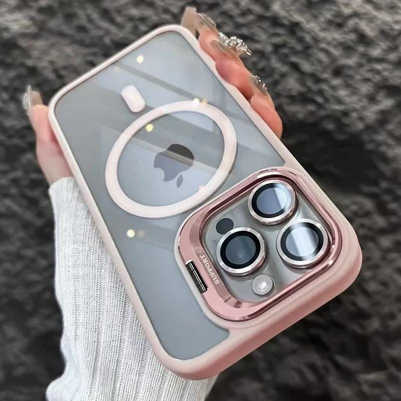 Luxury Magnetic Shockproof Phone Case For iPhone 16 Pro Max 16E 15 14 13 12 11 Plus Pro Funda Stand Glass Lens Protection Cover