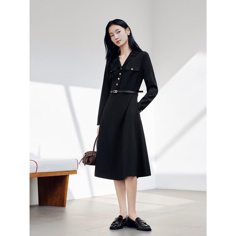 Jiu Zi Annaco Women's Elegant Lapel Waist Slimming Dress