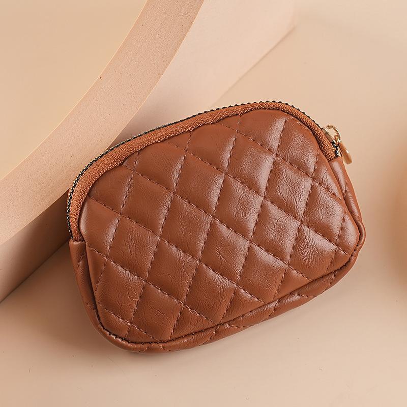 PU Leather Quilted Pattern Double Zipper Multi- Coin Purse