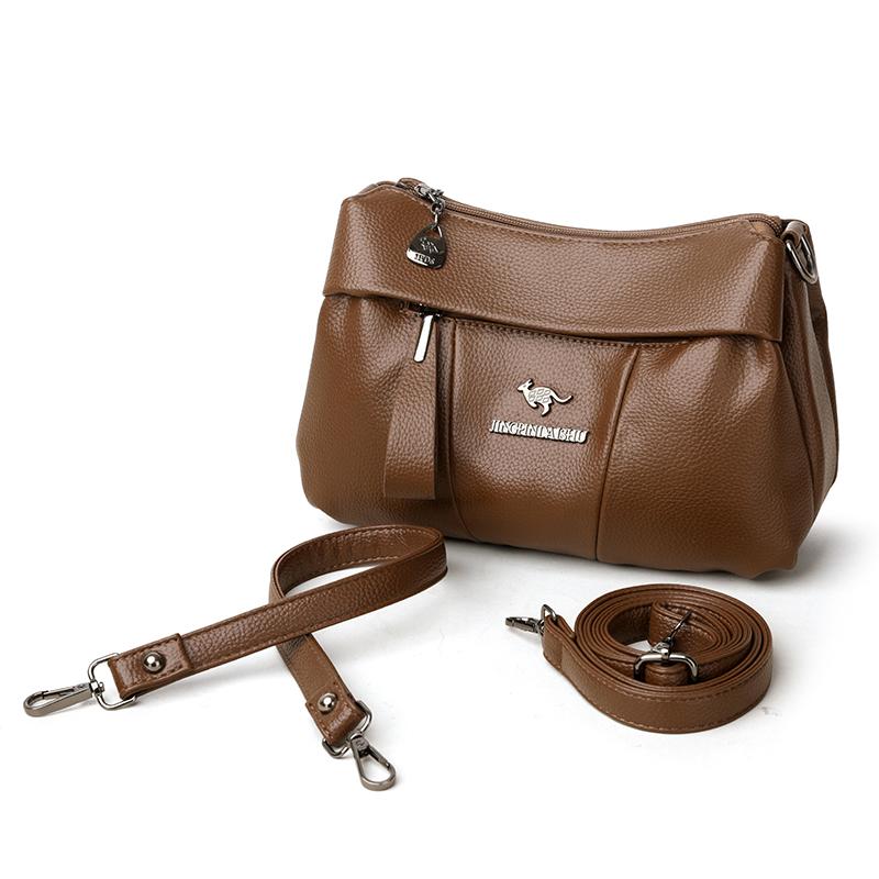 Damen Weiche Ledertasche Pendler Mehrschichtig Großes Fassungsvermögen Schulter Umhängetasche Mittelalterliche Muttertasche