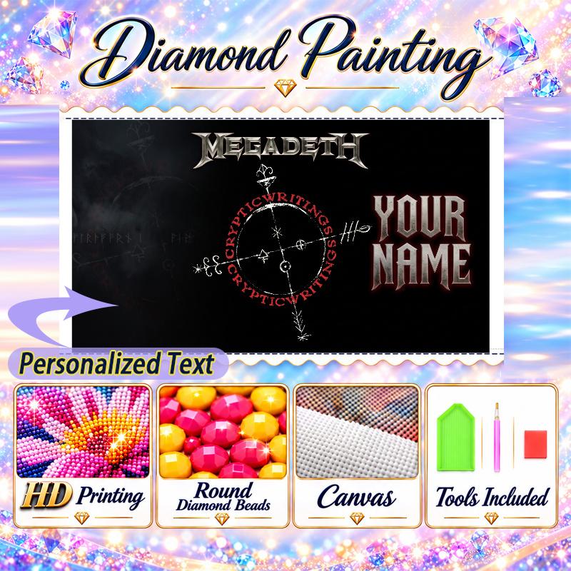 Megadeth 5D DIY Diamond Painting Custom Name Text, Full Drill Rhinestone Mosaic Art Home Gift
