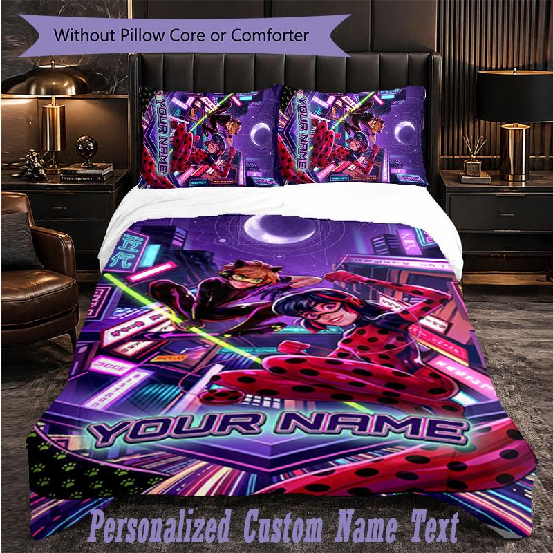 Personalized 3Pcs Bedding SetMiraculous Ladybug Custom Text Duvet Cover Pillowcase Set Bedroom Gift