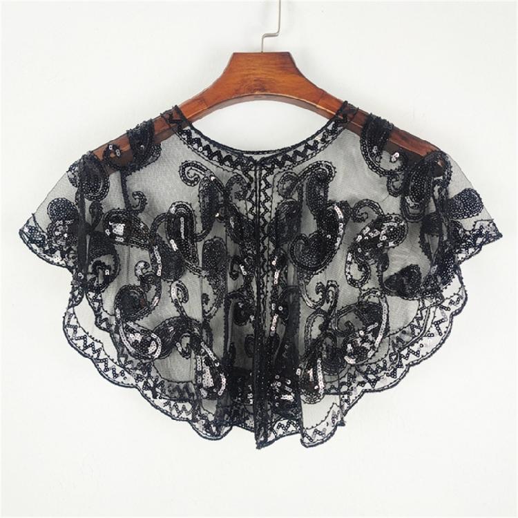 Short Mesh Shawl For Formal Clothes Feature Secure Sequins Detail Soft Polyester Cover Up Easy To Fold And Carry