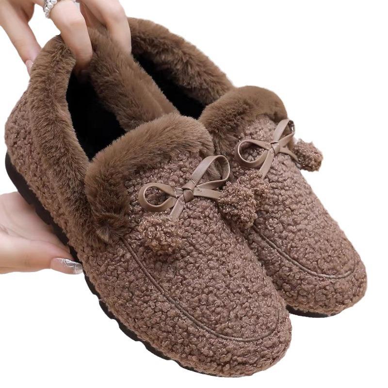 Autumn and Winter Velvet Thickened Cotton Shoes Women's Thick-soled One-pedal Shoes Versatile Home Indoor Women's Shoes